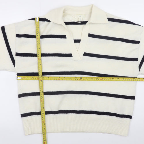 H&M Women's Ivory Striped Collared Pullover Jumper Size M