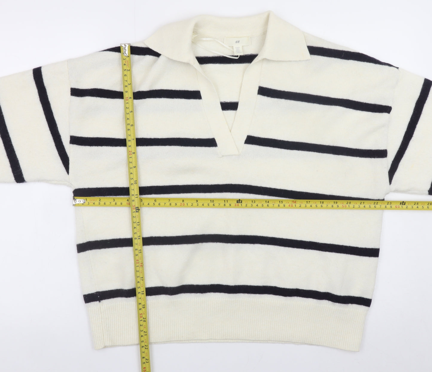 H&M Women's Ivory Striped Collared Pullover Jumper Size M