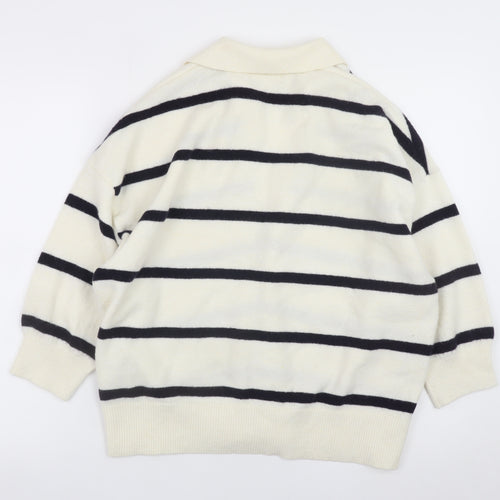 H&M Women's Ivory Striped Collared Pullover Jumper Size M