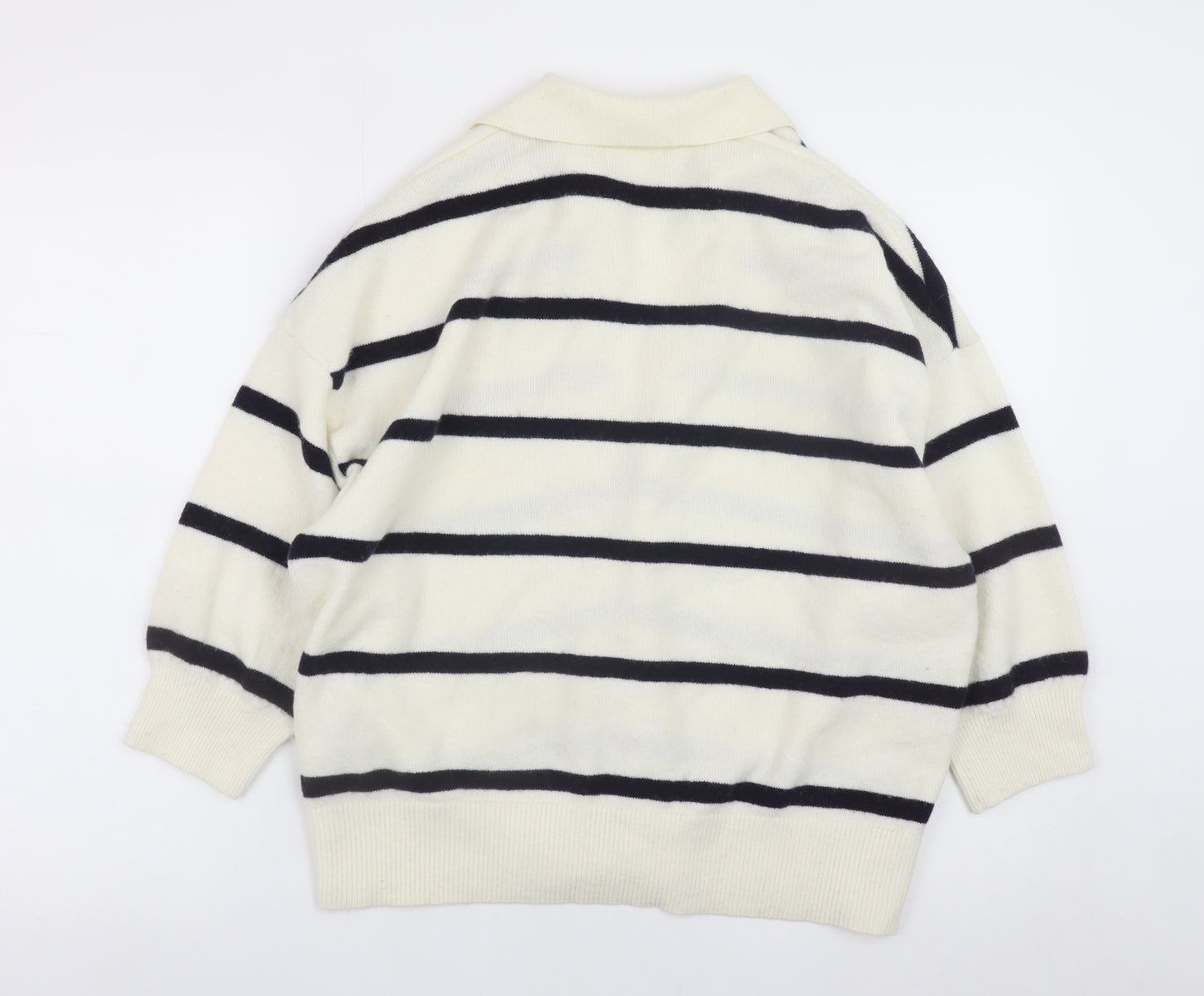 H&M Women's Ivory Striped Collared Pullover Jumper Size M