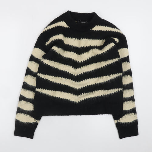 Mango Women Black Striped Crew Neck Knit Jumper Size 8