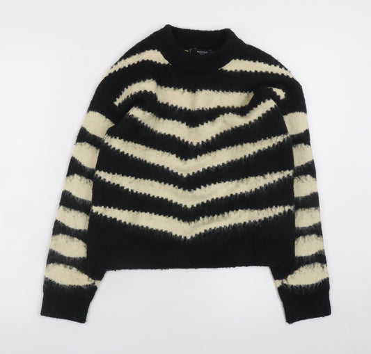Mango Women Black Striped Crew Neck Knit Jumper Size 8