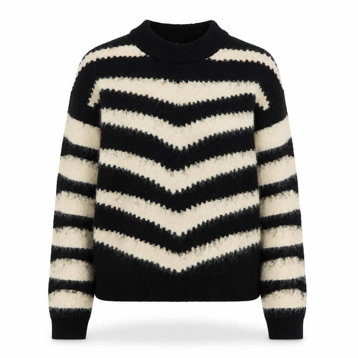 Mango Women Black Striped Crew Neck Knit Jumper Size 8