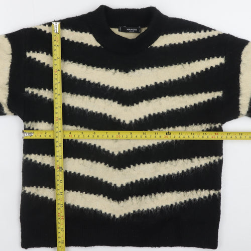 Mango Women Black Striped Crew Neck Knit Jumper Size 8