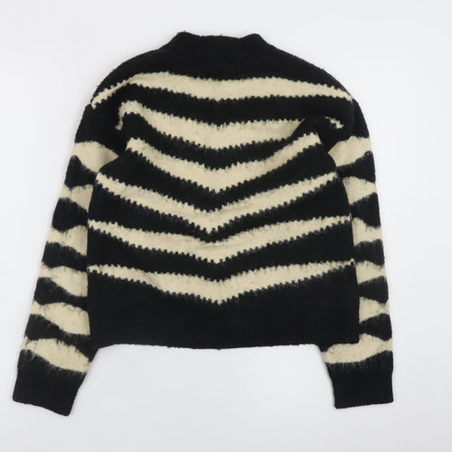 Mango Women Black Striped Crew Neck Knit Jumper Size 8