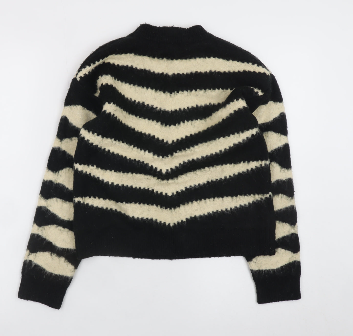 Mango Women Black Striped Crew Neck Knit Jumper Size 8