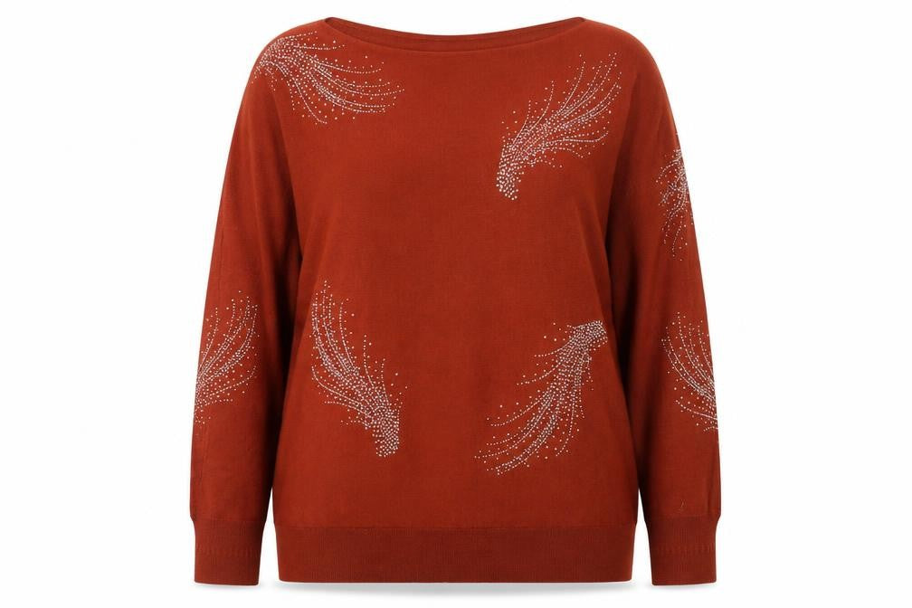 Front view of Next Women Brown Beaded Boat Neck Long Sleeve jumper, size 16