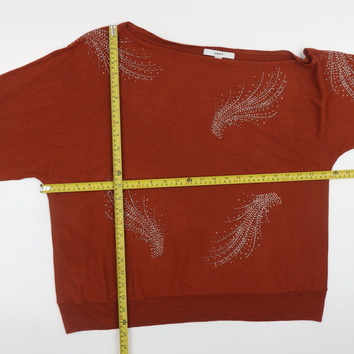 Next Women Brown Beaded Boat Neck Long Sleeve Pullover Jumper Size 16
