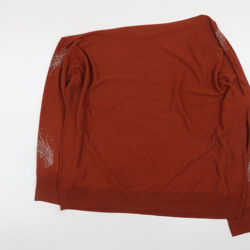 Next Women Brown Beaded Boat Neck Long Sleeve Pullover Jumper Size 16