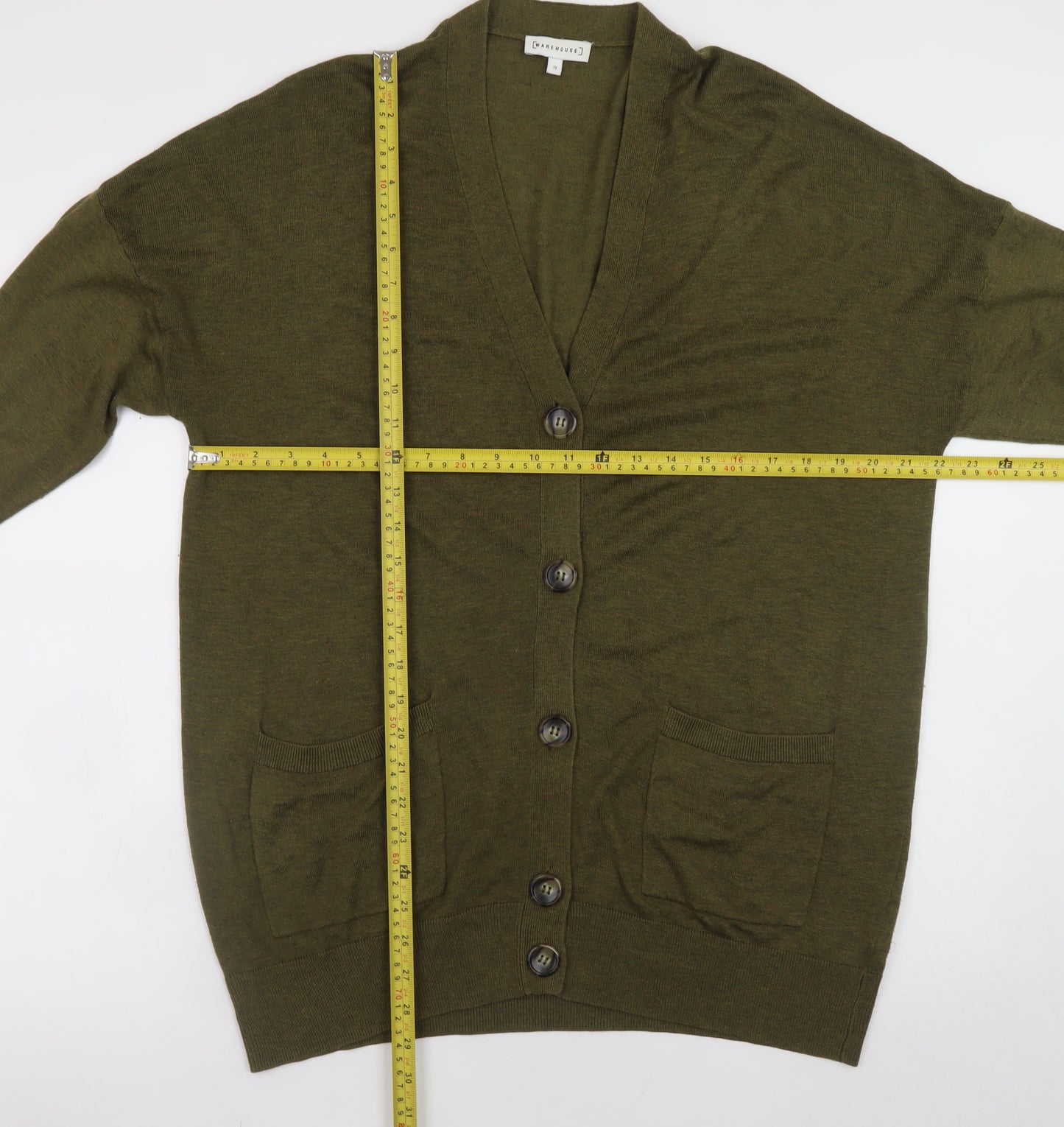 Warehouse Women’s Green V-Neck Long Sleeve Cardigan Size 12