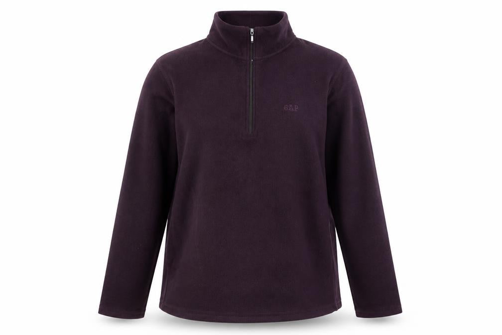 Front view of Gap Women's Purple Fleece 1/4 Zip Pullover Sweatshirt, size XL