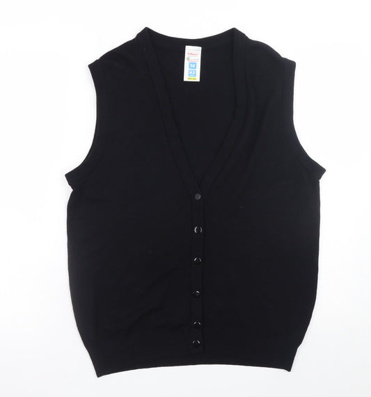 Marks and Spencer Women's Black Lambswool Vest Jumper Size 14