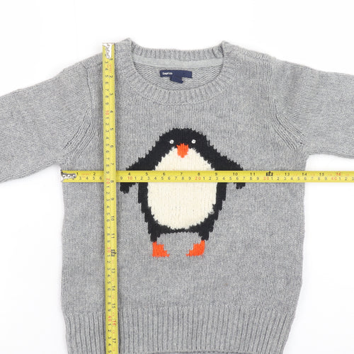 GapKids Boys Grey Penguin Jumper Medium (8) Crew Neck Winter Knit