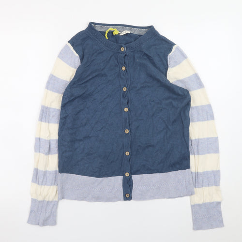 White Stuff Women's Blue Striped Crew Neck Cardigan UK 10 Cotton Blend