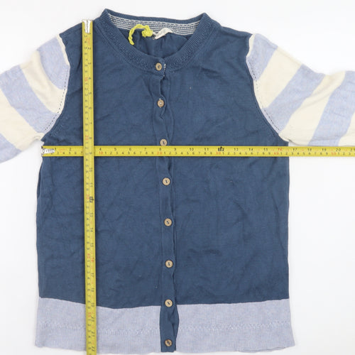 White Stuff Women's Blue Striped Crew Neck Cardigan UK 10 Cotton Blend