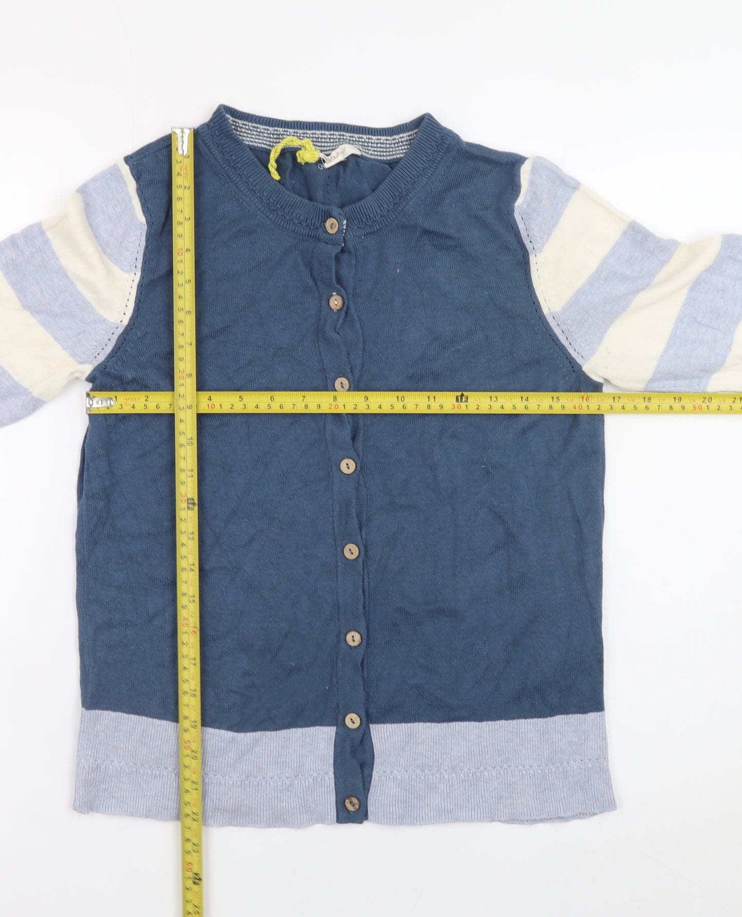 White Stuff Women's Blue Striped Crew Neck Cardigan UK 10 Cotton Blend