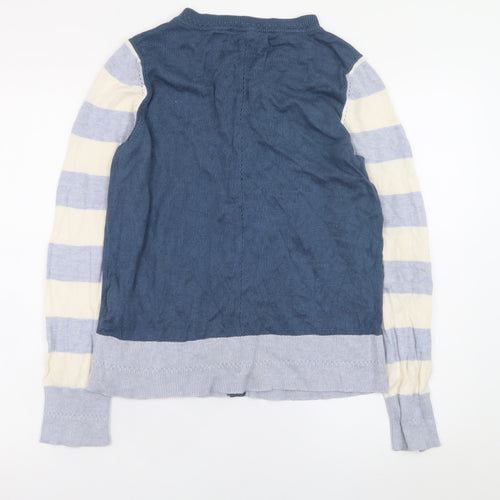 White Stuff Women's Blue Striped Crew Neck Cardigan UK 10 Cotton Blend