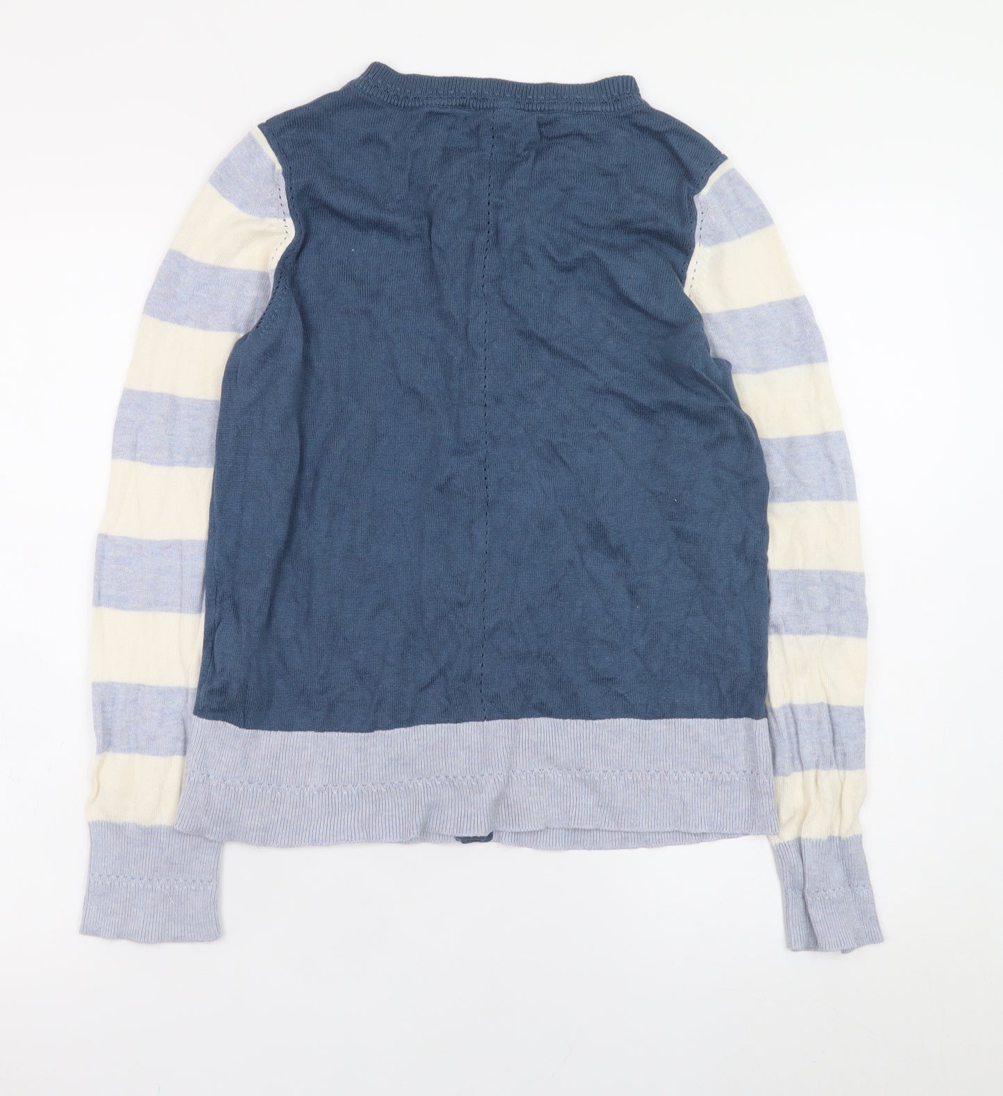 White Stuff Women's Blue Striped Crew Neck Cardigan UK 10 Cotton Blend