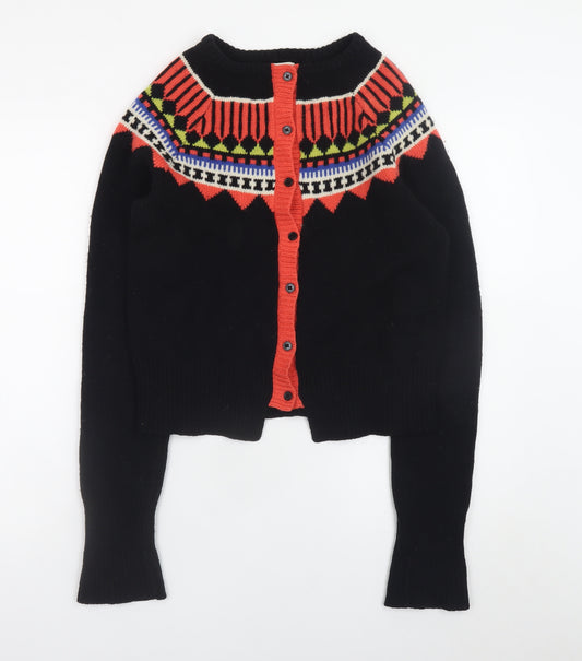 Antoni & Alison Womens Black Fair Isle Lambswool Cardigan Size 12