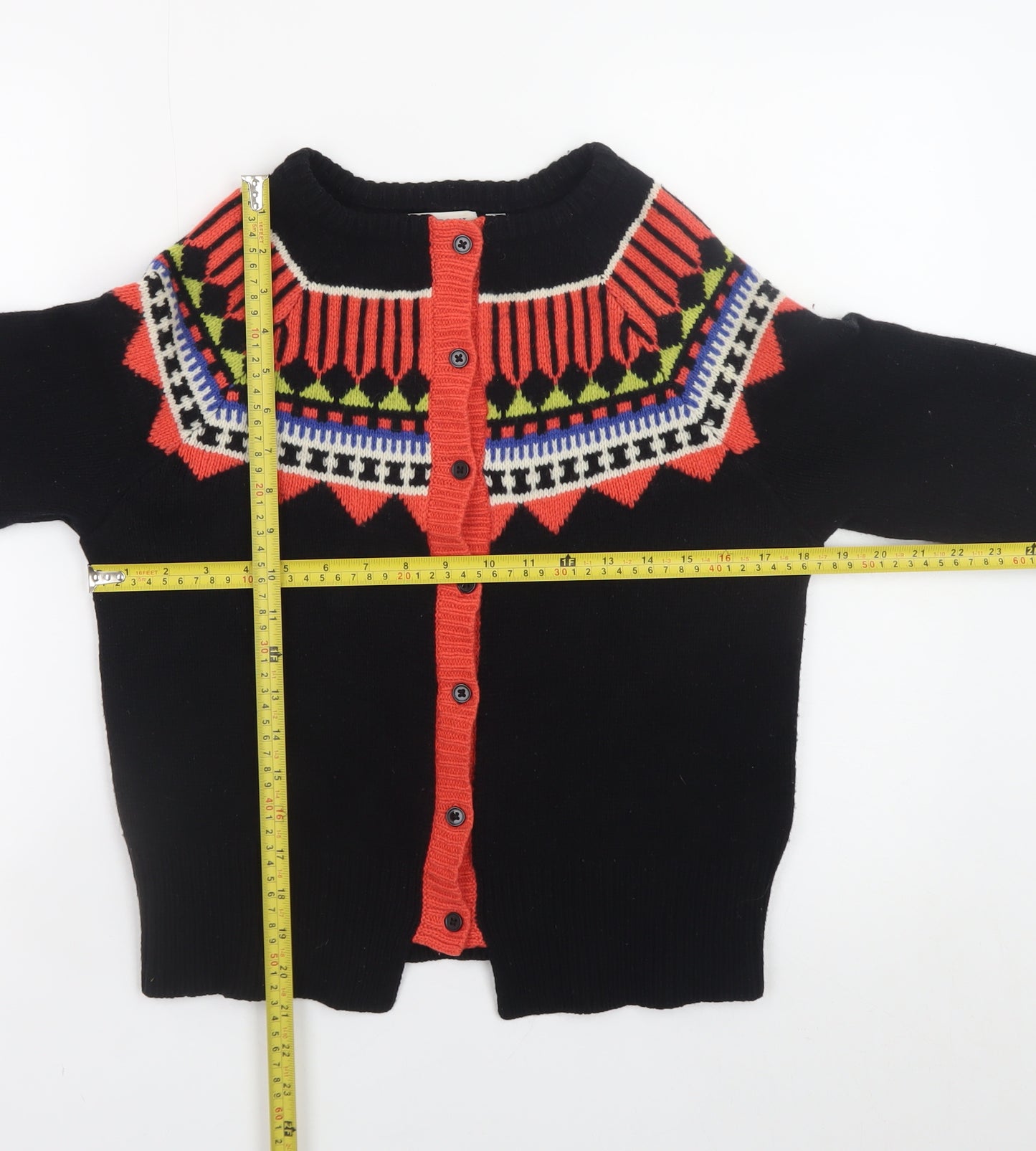 Antoni & Alison Womens Black Fair Isle Lambswool Cardigan Size 12