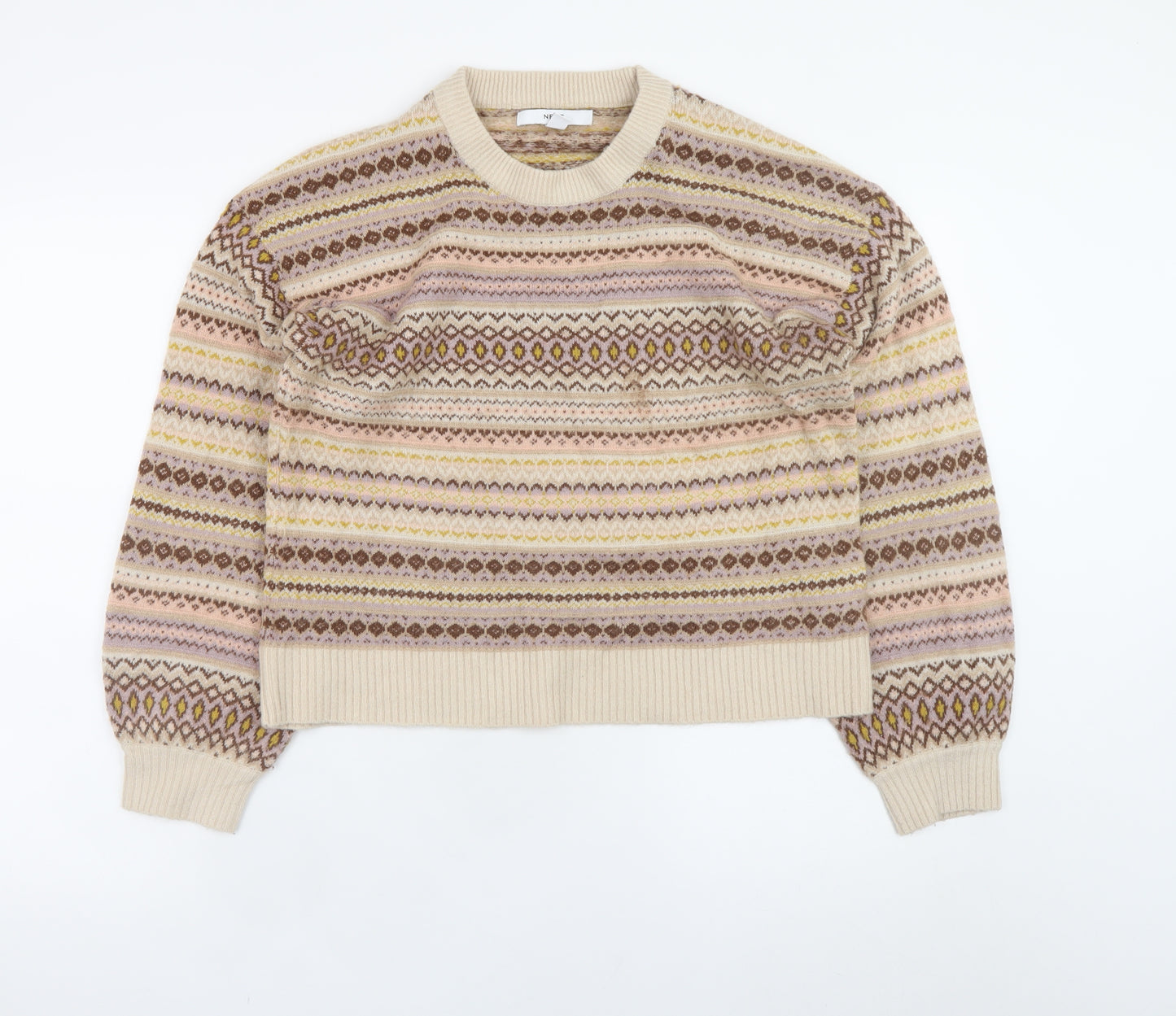 Next Womens Beige Fair Isle Knit Jumper Size 14 Regular Fit