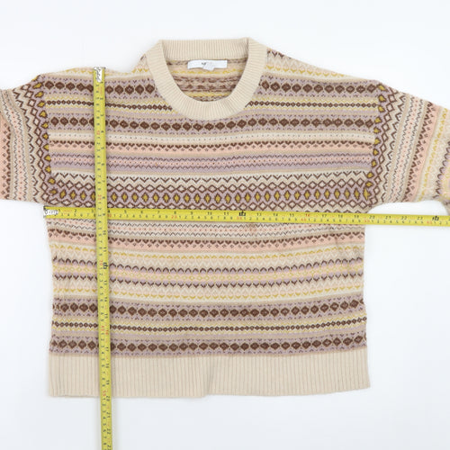 Next Womens Beige Fair Isle Knit Jumper Size 14 Regular Fit