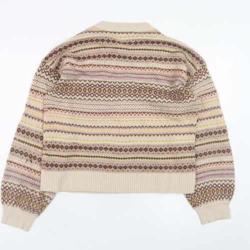 Next Womens Beige Fair Isle Knit Jumper Size 14 Regular Fit