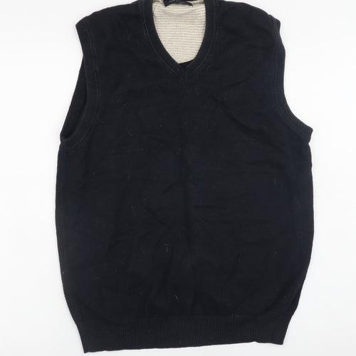 Marks and Spencer Men's Black Cotton V-Neck Sleeveless Vest Small