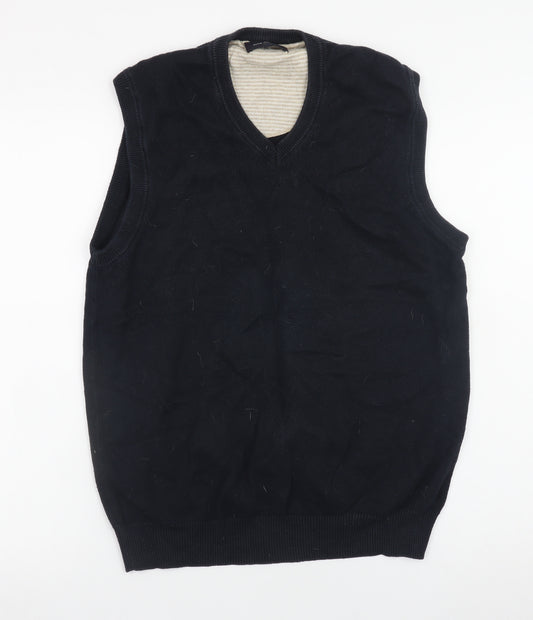 Marks and Spencer Men's Black Cotton V-Neck Sleeveless Vest Small