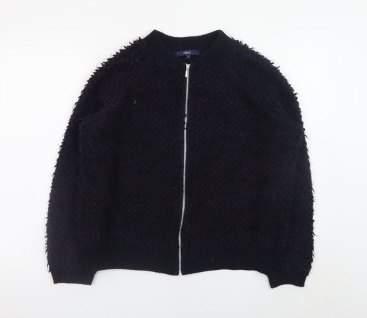 Next Womens Black Full Zip Chunky Knit Jumper UK 14
