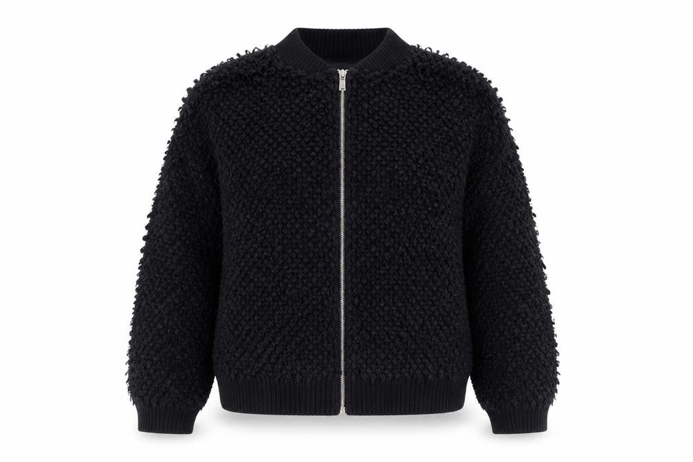 Front view of Next women’s black full zip chunky knit jumper uk 14