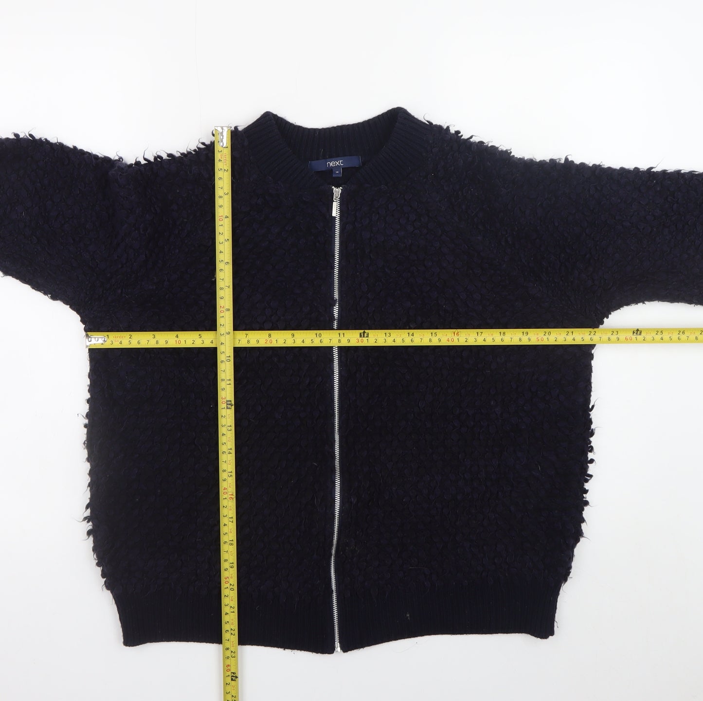 Next Womens Black Full Zip Chunky Knit Jumper UK 14