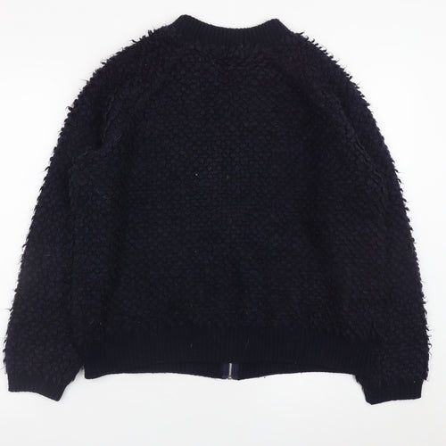 Next Womens Black Full Zip Chunky Knit Jumper UK 14