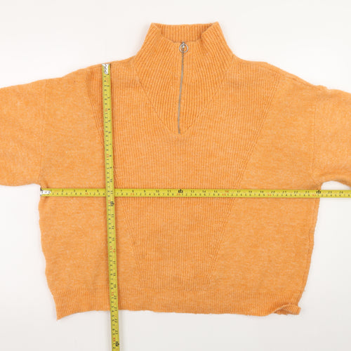 MNG Women's Orange Wool Blend High Neck 1/4 Zip Jumper Size 12