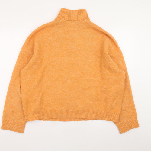 MNG Women's Orange Wool Blend High Neck 1/4 Zip Jumper Size 12