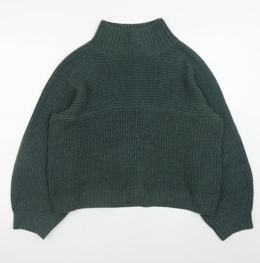 Monki Women Green Mock Neck Relaxed Knit Pullover Jumper Size 12