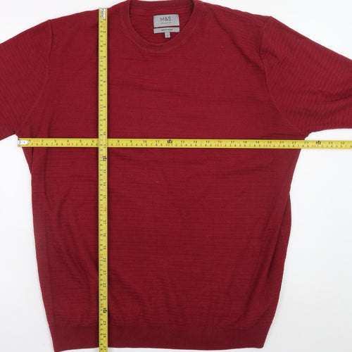 Marks and Spencer Men's Red Cotton Acrylic Crew Neck Jumper L