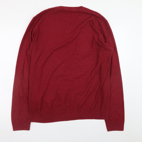 Marks and Spencer Men's Red Cotton Acrylic Crew Neck Jumper L