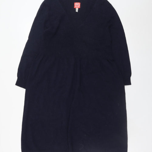 Joules Women’s Navy Jumper Dress Size 14 V-Neck Knit Long Sleeve