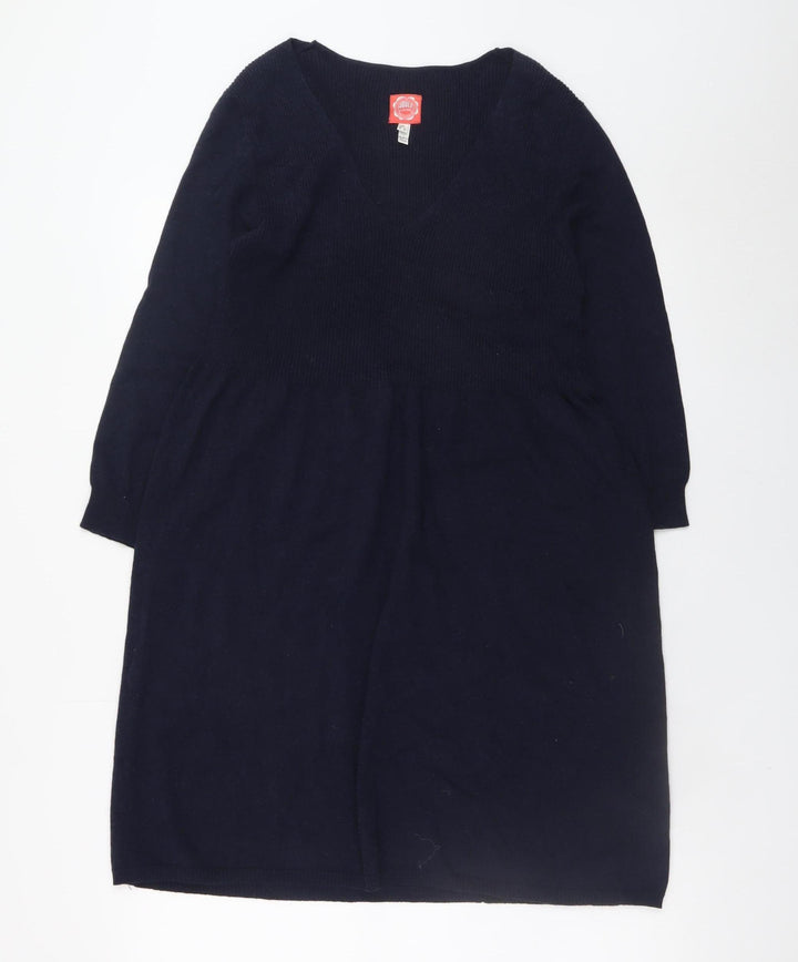 Joules Women’s Navy Jumper Dress Size 14 V-Neck Knit Long Sleeve