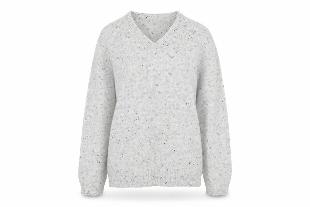 Front view of Marks & Spencer women’s grey v-neck knit jumper xs