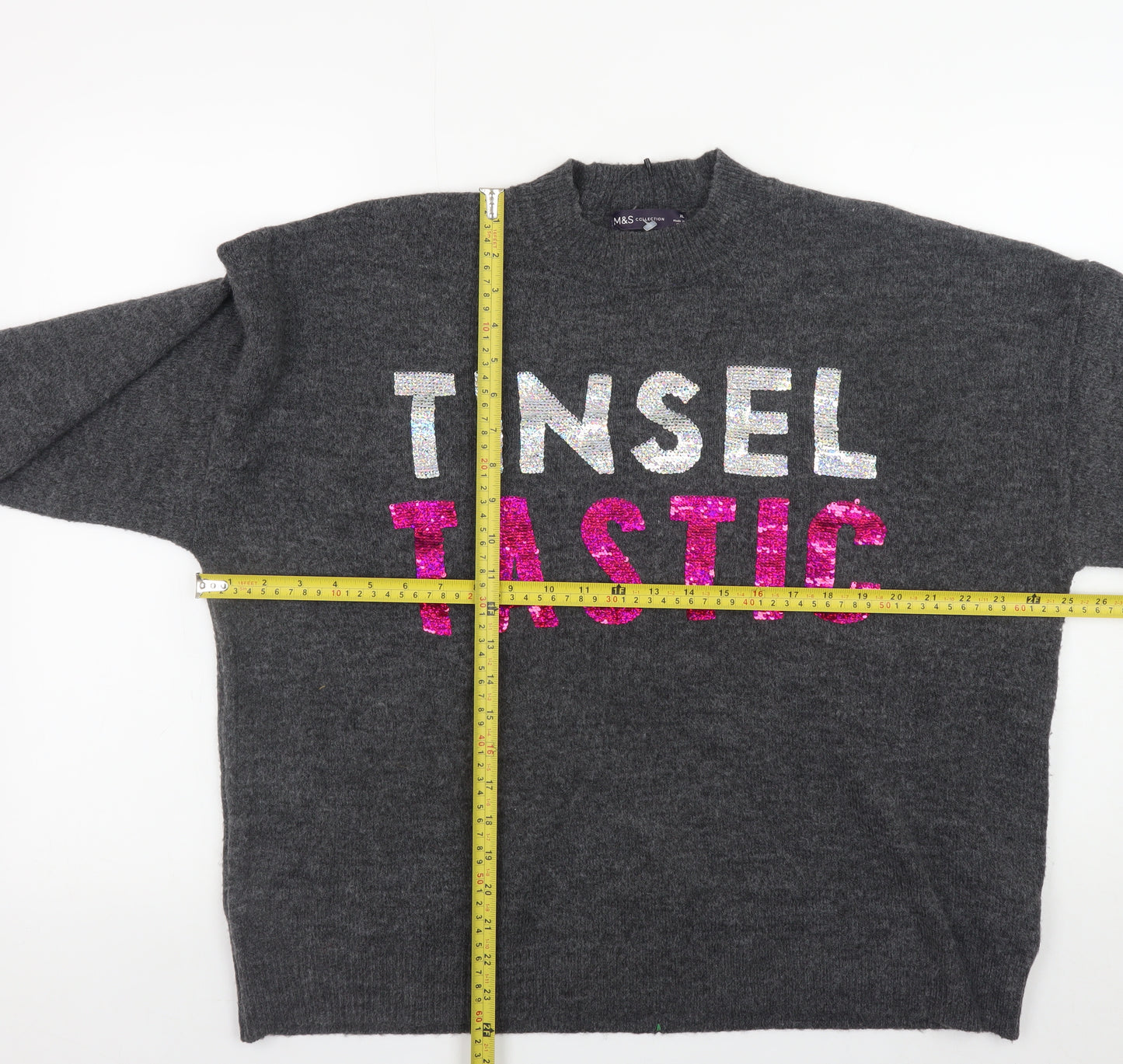 Marks and Spencer Women Grey Sequin Christmas Pullover Jumper XL