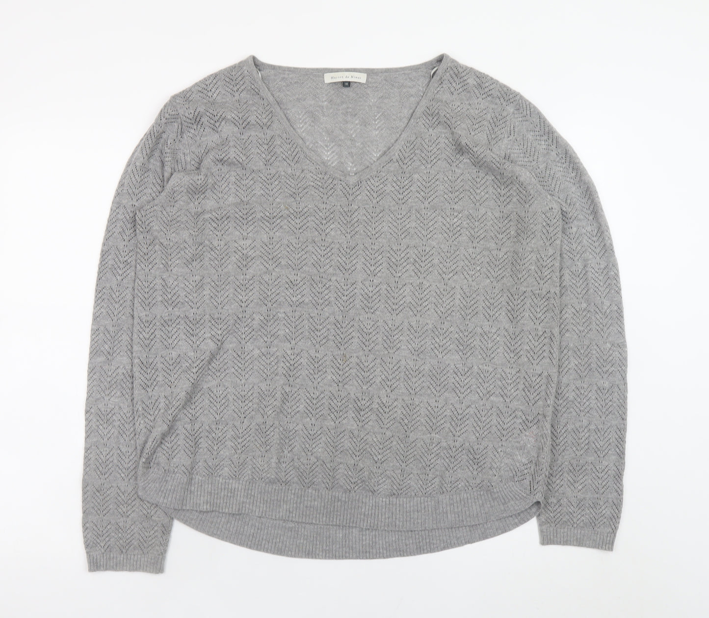 Maison de Nimes Women’s Grey V-Neck Knit Jumper Size 16