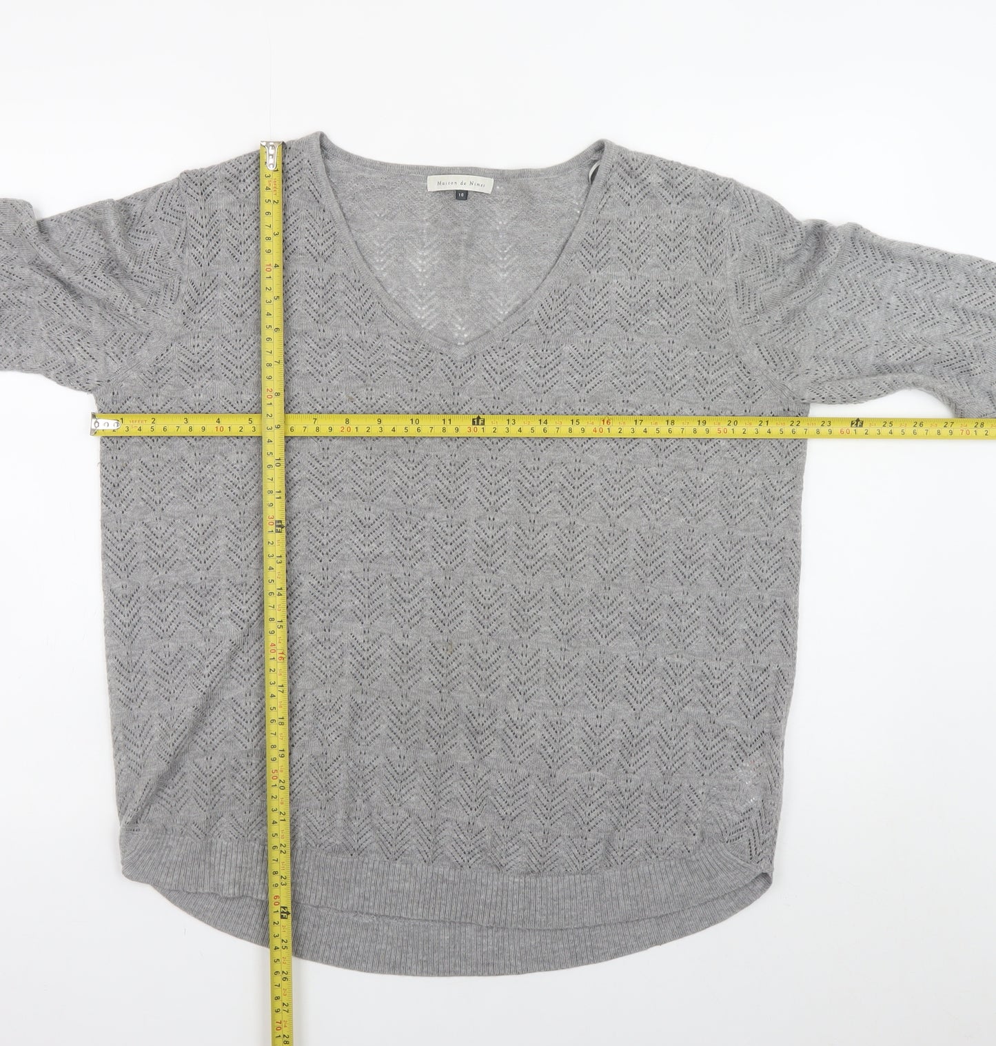Maison de Nimes Women’s Grey V-Neck Knit Jumper Size 16