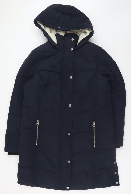 Mantaray Womens Navy Hooded Puffer Coat Size 14 Polyester Winter Warm
