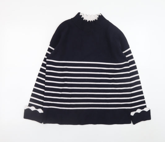 Lovie & Co Women's Blue Striped Mock Neck Pullover Jumper S