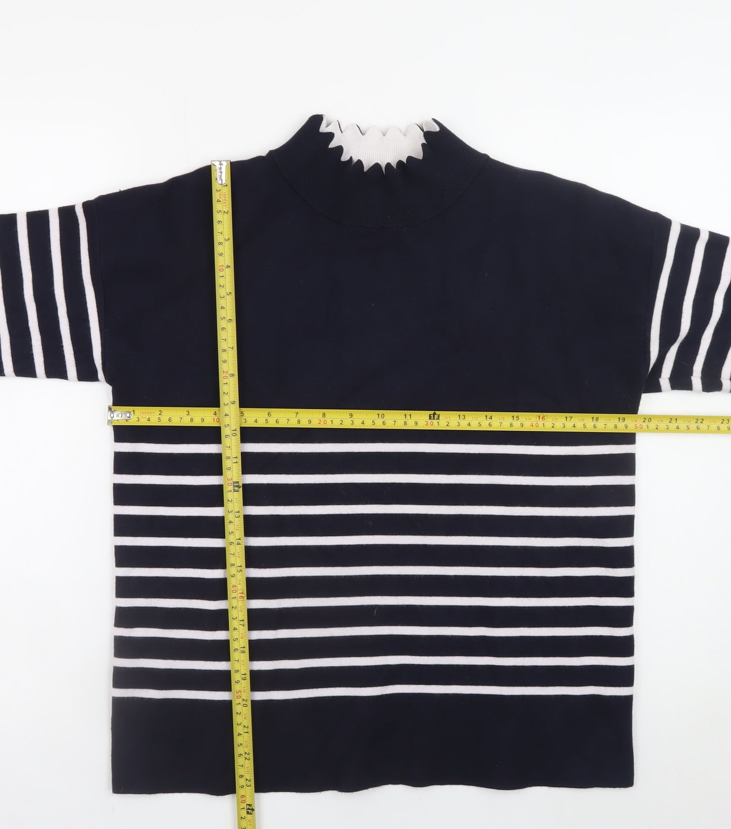 Lovie & Co Women's Blue Striped Mock Neck Pullover Jumper S