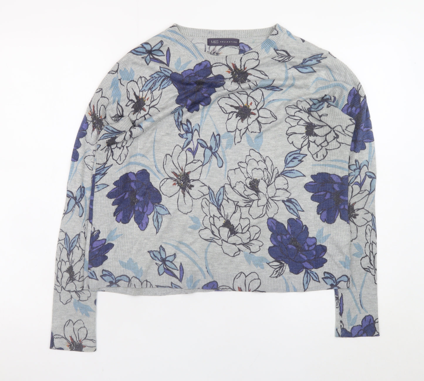 Marks and Spencer Women’s Grey Floral Crew Neck Jumper Size 12