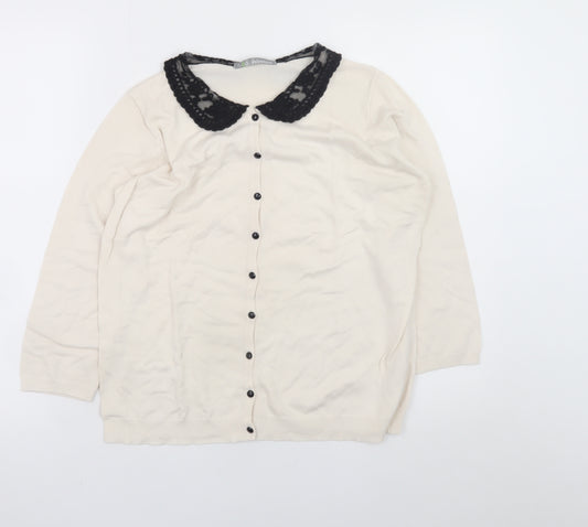 Marks and Spencer Women Ivory Lace Collar Button Cardigan Size 12