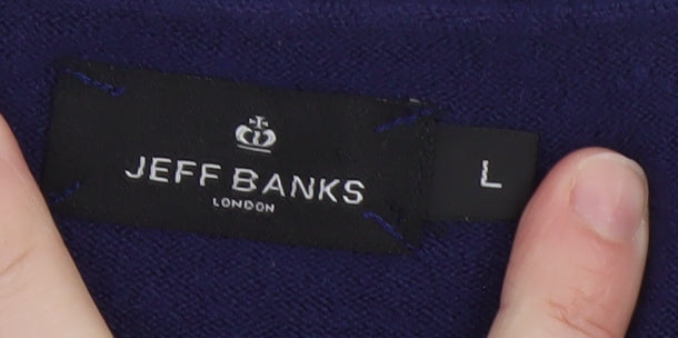 Jeff Banks Men’s Blue Acrylic V-Neck Jumper Size L